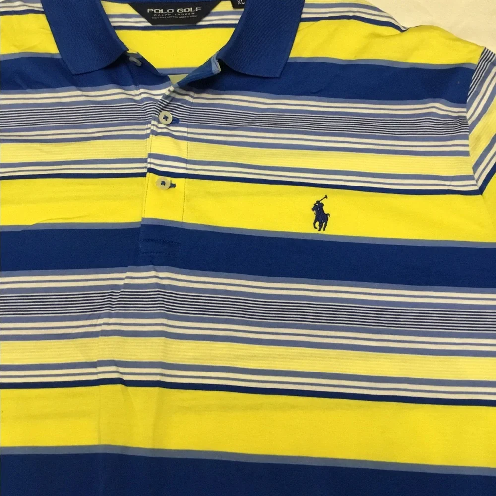 Ralph Lauren Men's Polo in Blue, Yellow, and White Stripes